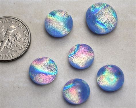 Fiery Blue Mini Dichroic Glass Cabochons Blue Pink Green 6 Glass