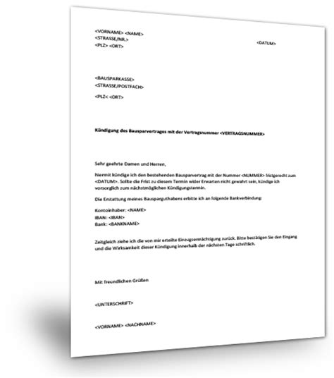 Bausparvertrag K Ndigen Muster Musterix