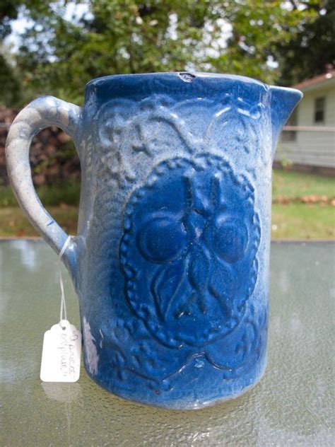 On Hold For Jeannie Hull Apricot Salt Glaze Pitcher Blue Etsy