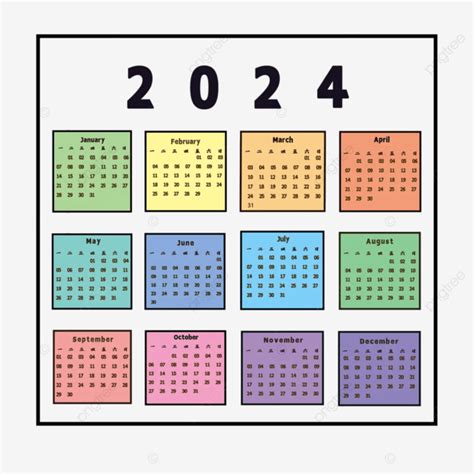 Calendário 2024 Colorido Estilo Simples PNG 2024 Calendário Simples