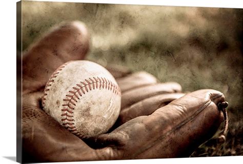 Vintage style baseball glove and ball Wall Art, Canvas Prints, Framed ...