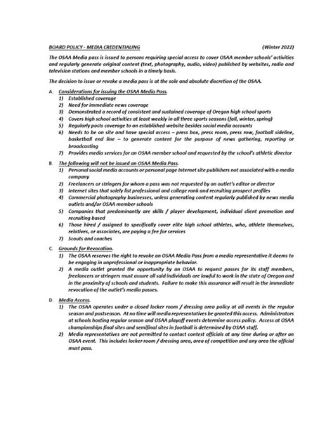 Board Policy Media Credentialing Pdf Mass Media Websites