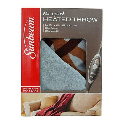 Sunbeam Microplush Electric Heated Throw Blanket Blue Brown