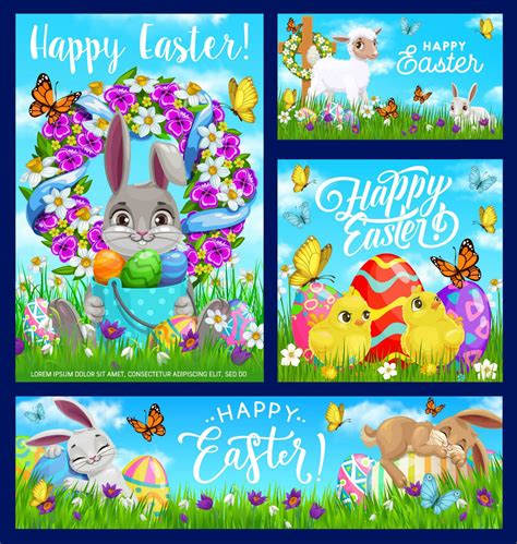 Happy Easter Cartoon Vector Posters Postcards Set 23518774 Vector Art