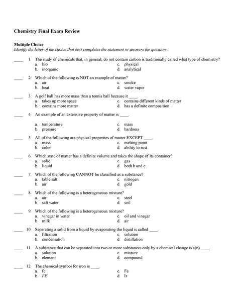 Chemistry Final Exam Review Chemistry Final Exam Review Multiple