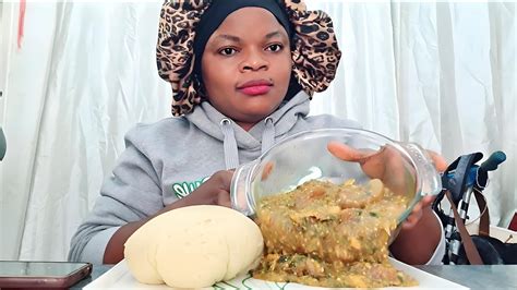 Asmr Mukbang Eating Nigeria Fufu With Assorted Okoro Soup 🍲 Big Bite Swallow Eathealthy Food