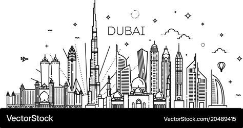 Linear banner of dubai city all buildings Vector Image