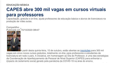 CAPES Abre 300 Mil Vagas Em Cursos Virtuais Para Professores PARFOR