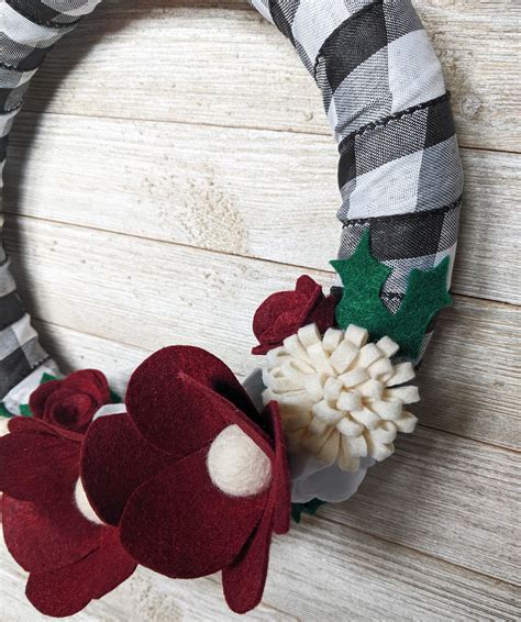 Buffalo Plaid Ribbon Wreath Christmas Wreaths Felt Flower Etsy