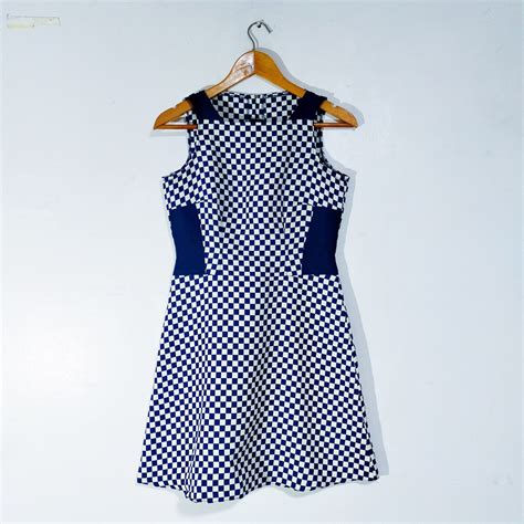 Navy Blue And White Checkered Dress On Carousell