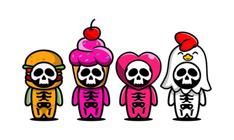 Halloween Skull with Cute Costume Graphic by guavanaboy · Creative Fabrica