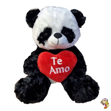 Panda De Peluche Con Coraz N Cm Sentado Olis Place Peluches