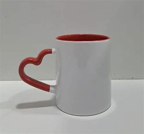 White And Red Plain Sublimation Heart Handle Mug For Home Material