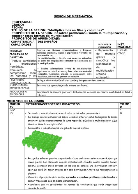 Sesi N Matematica Multiplicacion Filas Y Columnas Sesi N De