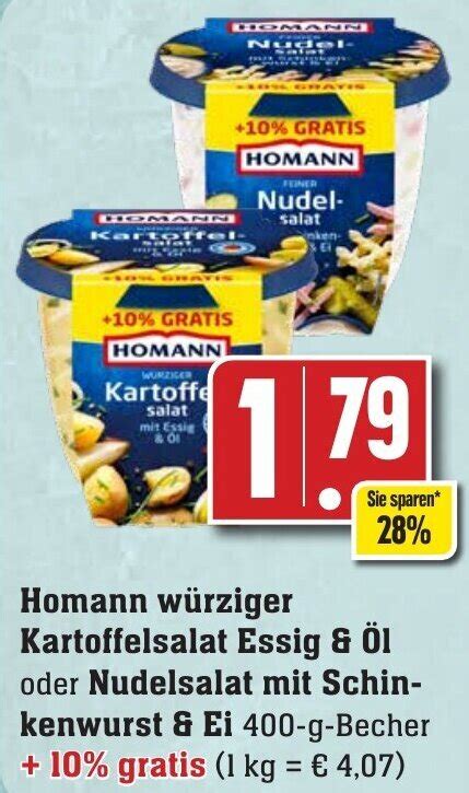 Homann W Rziger Kartoffelsalat Essig L Oder Nudelsalat Mit Schin