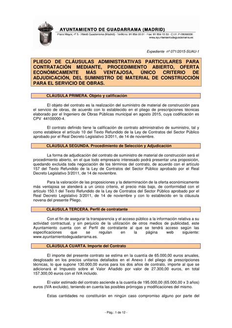 PDF PLIEGO DE CLÁUSULAS ADMINISTRATIVAS de contratante Perfiles