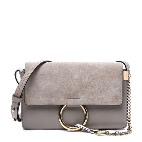 Chloe Suede Calfskin Small Faye Shoulder Bag Motty Grey