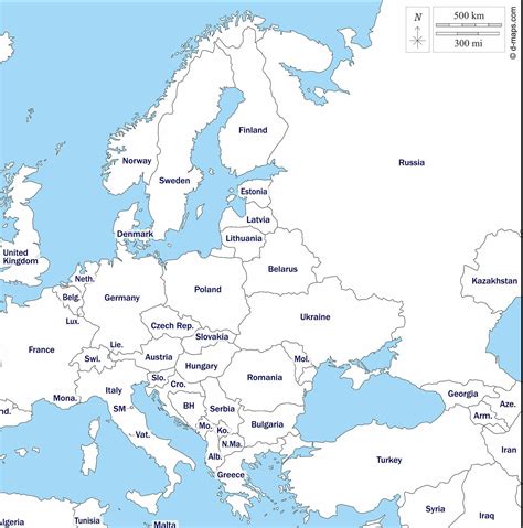 Printable Map Of Europe Labeled