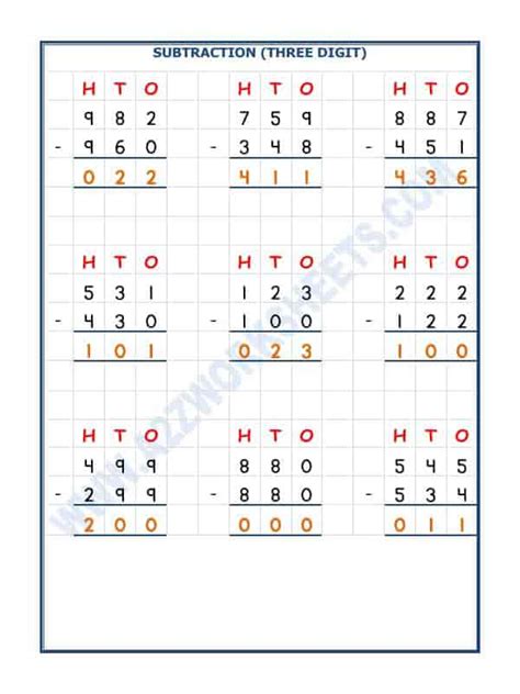 A2zworksheets Worksheet Of Subtraction 3 Digit Subtraction Subtraction Maths