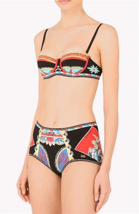 Dolce And Gabbana High Waist Carretto Print Bikini With Pouch Xs