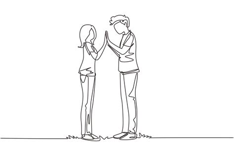 Continuous One Line Drawing Man And Woman Holding Hands And Looking In