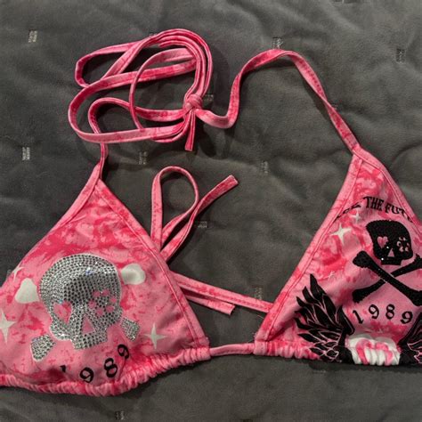 Y K Pink And Silver Skull Bikini Top Gothbikini Depop