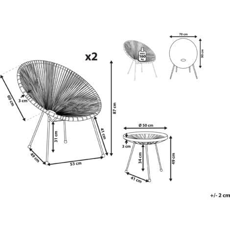 Balkonset Natürlich Polyrattan Beistelltisch mit 2 Stühlen Spaghetti