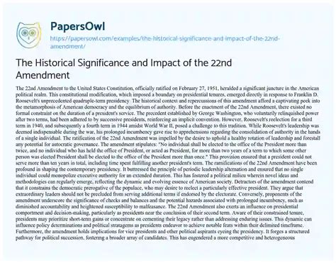 The Historical Significance and Impact of the 22nd Amendment - Free ...