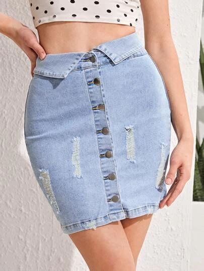 Lista De Deseos SHEIN Ripped Denim Skirts High Waisted Skirt Pencil