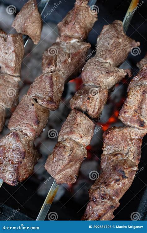 Pork Kebab Is Grilled Over Hot Coals Stock Photo Image Of Kebab