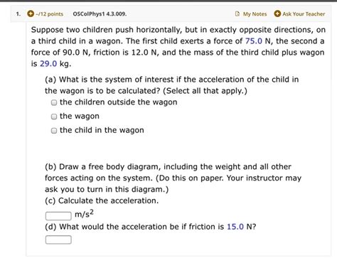 SOLVED 12 Points OSColPhys1 4 3 009 My Notes Ask Your Teacher