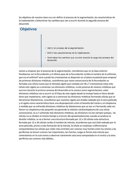 Primera Y Segunda Semana Del Desarrollo Los Objetivos De Nuestra