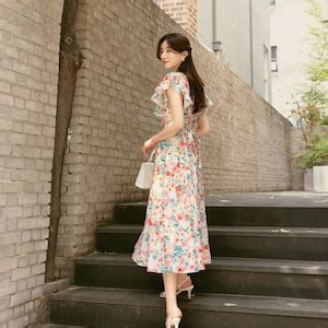 Elegant Floral Vintage Midi Dress Korean Style Summer Dress - Etsy