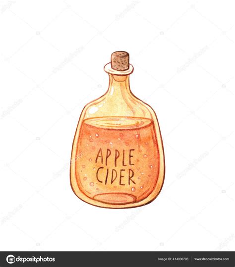 Hand Drawn Watercolor Illustration Apple Cider Glass Bottle Isolated