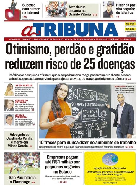 Repórter Paulo Maciel A TRIBUNA capa Vitória ES domingo 29 09 2019