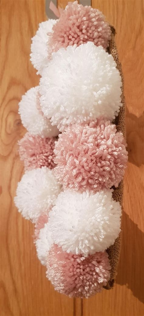 Pink And White Pom Pom Heart Wreath Etsy