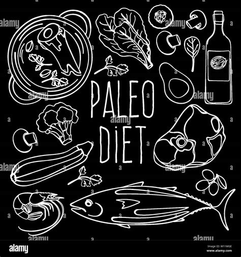 Paleo Black Healthy Food Low Carb Diet Proper Nutrition Vector