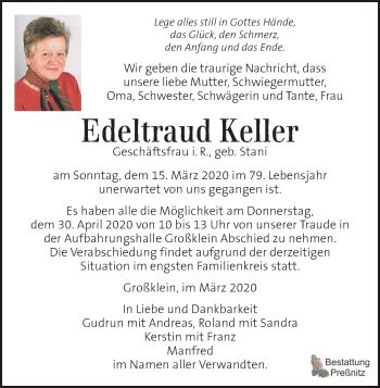 Traueranzeigen Von Edeltraud Keller Trauer Kleinezeitung At