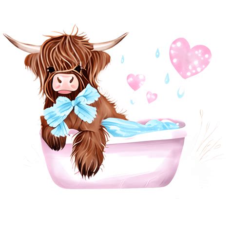 Highland Cow Bathtub Digital Graphic Creative Fabrica