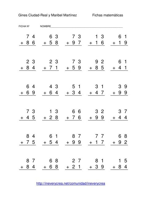 Colecci N De Fichas De Sumas De Dos N Meros De Dos Cifras Con