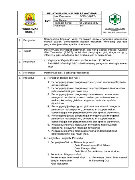 Sop Pelayanan Klinik Gizi Rawat Inap Pdf