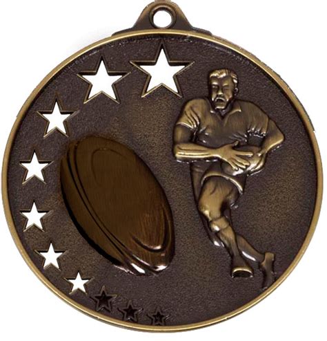 Bronze Rugby Medal With Stars Mm