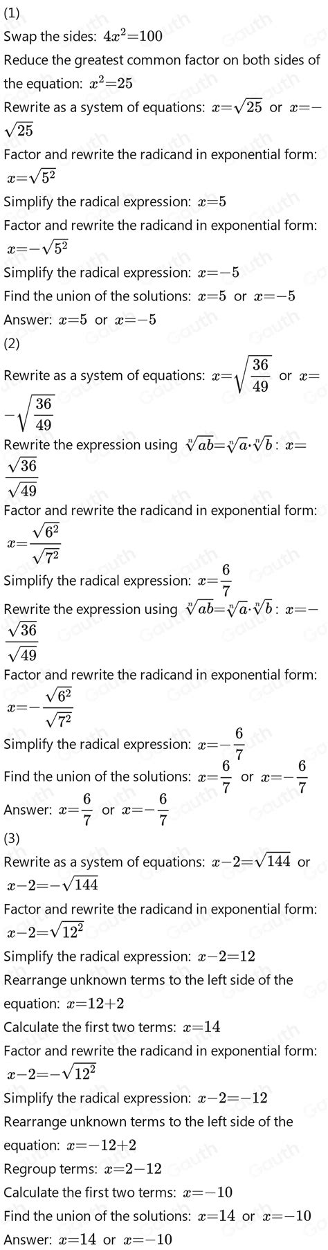 Solved Directions Solve The Following Quadratic Equations By