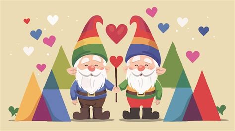 Adorable Gay Couple Gnomes With Pride Month Poster Premium AI Generated Vector