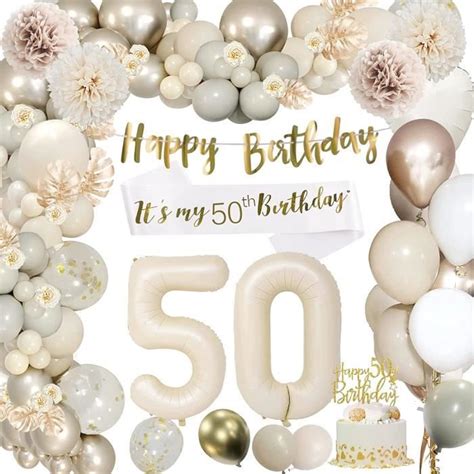 Decoration Anniversaire 50 Ans Femme Ballons 50 Ans Beige Or Ballons