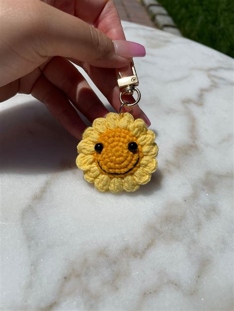 Crochet Keychain Sunflower Keychain Sunflower T Etsy Uk