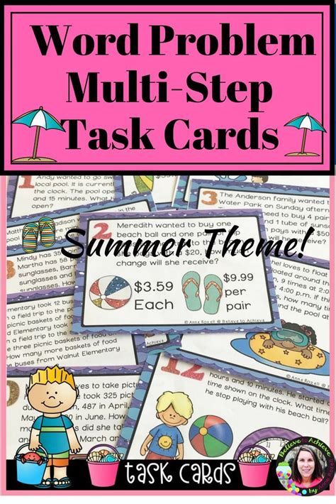 Summer Multistep Word Problems Task Cards Word Problems Task Cards