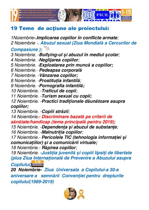 Campania 19 zile de prevenire a abuzurilor și violenței asupra