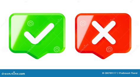 Right And Wrong 3d Icons Acceptance And Rejection Concept Red And