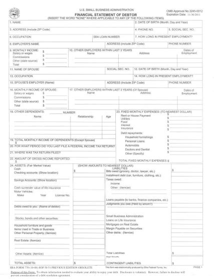 Fillable Personal Financial Statement Page Free To Edit